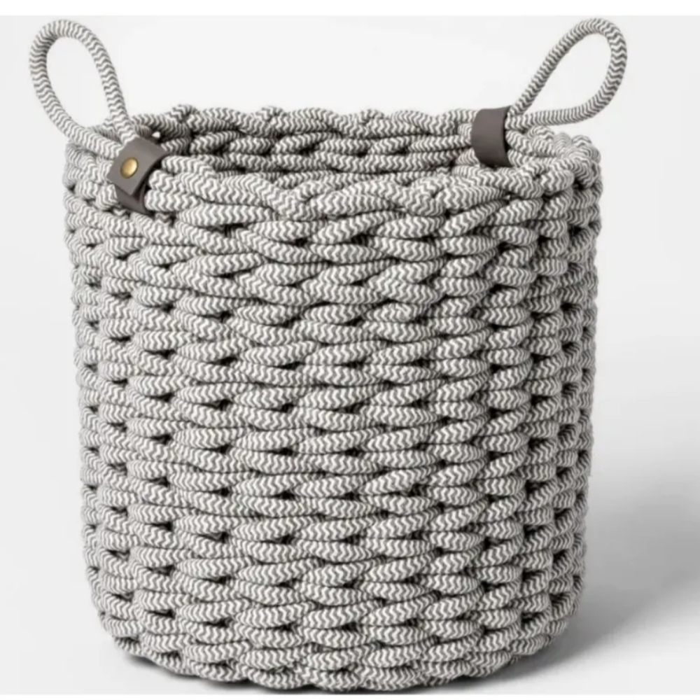 Set of 2 - Project 62 Coiled Rope Fishtail Weave Basket with Faux Leather Accent - Picture 2 of 7